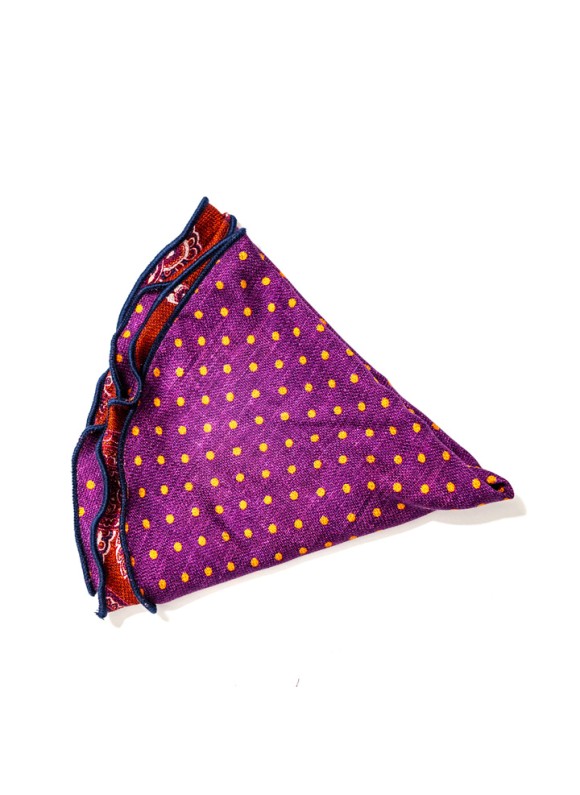 Rust/Dk. Magenta Paisley/Polka Dots Print Silk Shappe Diamante Reversible Pocket Circle