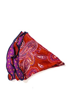 Rust/Dk. Magenta Paisley/Polka Dots Print Silk Shappe Diamante Reversible Pocket Circle 