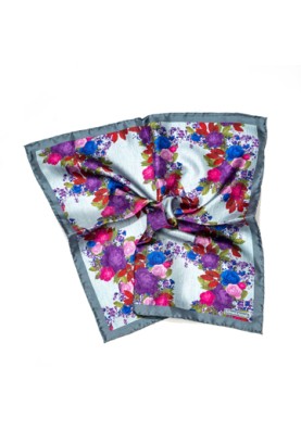 Platinum Floral Print Pocket Square 