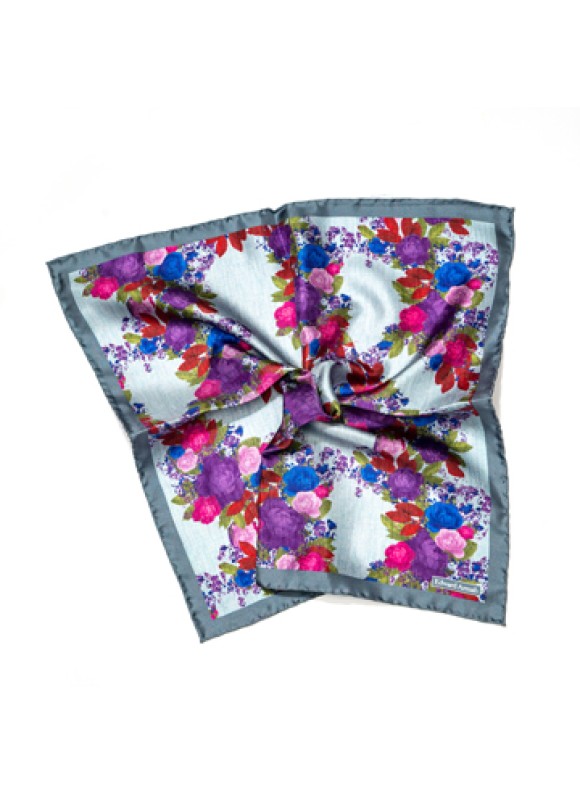 Platinum Floral Print Pocket Square