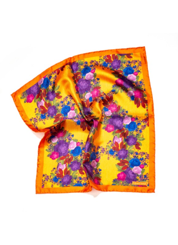 Orange Floral Print Pocket Square