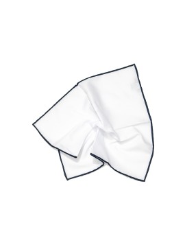 Classic White With Navy Border Hand Rolled Pocket Square