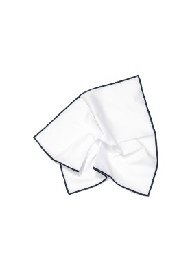 Classic White With Navy Border Hand Rolled Pocket Square 