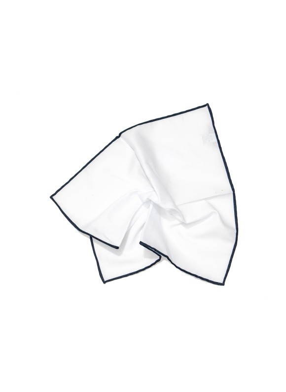 Classic White With Navy Border Hand Rolled Pocket Square