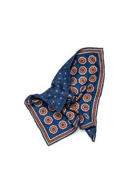 Denim Octagon Medallion/Diamond Neat Print Reversible Pocket Square 