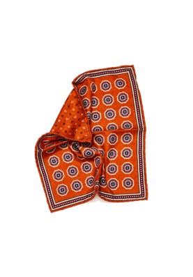 Rust Octagon Medallion/Diamond Neat Print Reversible Pocket Square 