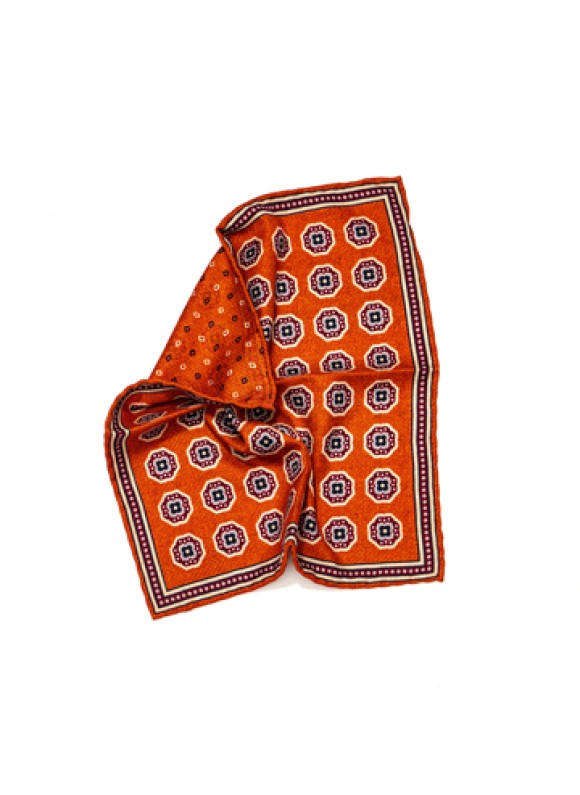 Rust Octagon Medallion/Diamond Neat Print Reversible Pocket Square