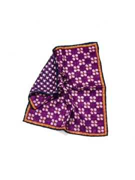 Purple/Navy Floral Dots/Houndstooth Print Reversible Pocket Square