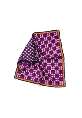 Purple/Navy Floral Dots/Houndstooth Print Reversible Pocket Square 