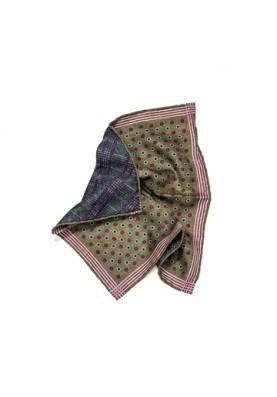 Olive/Magenta Dots/Glen Print Reversible Pocket Square 