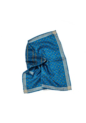 Blue/Mustard Dots/Glen Print Reversible Pocket Square 