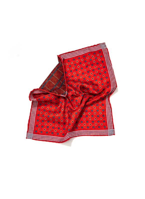 Red/Blue Dots/Glen Print Reversible Pocket Square