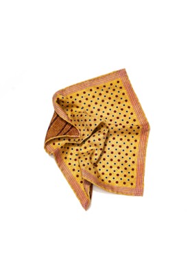 Pale Yellow/Red Dots/Glen Print Reversible Pocket Square 