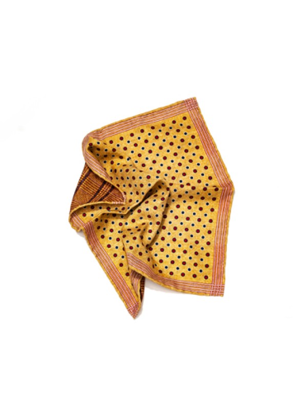 Pale Yellow/Red Dots/Glen Print Reversible Pocket Square