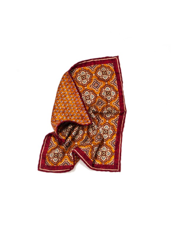 Rust Medallions/Neat Print Reversible Pocket Square