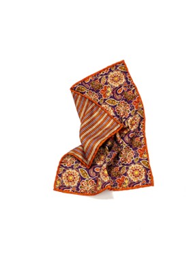 Purple/Rust Floral/Stripes Print Reversible Pocket Square 