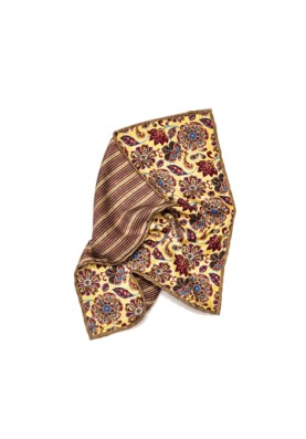 Pale Yellow/Lt. Brown Floral/Stripes Print Reversible Pocket Square 