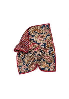 Navy/Tan Paisley/Floral Neat Print Reversible Pocket Square 