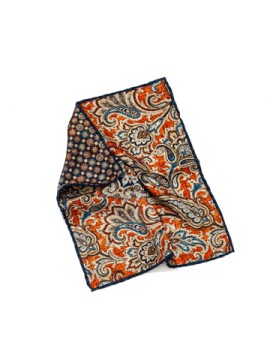 Rust/Navy Paisley/Floral Neat Print Reversible Pocket Square