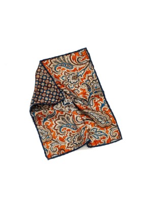 Rust/Navy Paisley/Floral Neat Print Reversible Pocket Square 