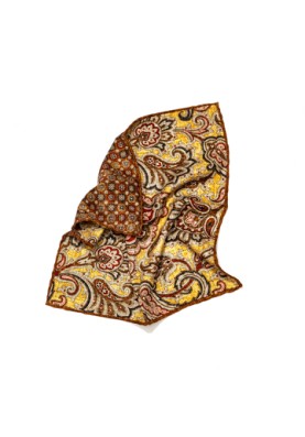 Mustard/Cinnamon Paisley/Floral Neat Print Reversible Pocket Square 