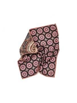 Dusty Pink/Brown Medallions/Paisley Print Reversible Pocket Square