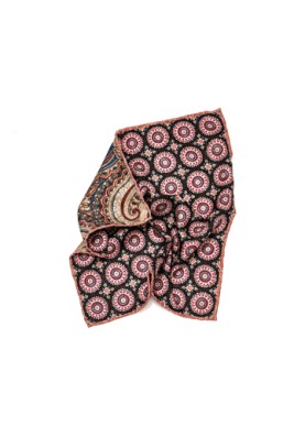 Dusty Pink/Brown Medallions/Paisley Print Reversible Pocket Square 