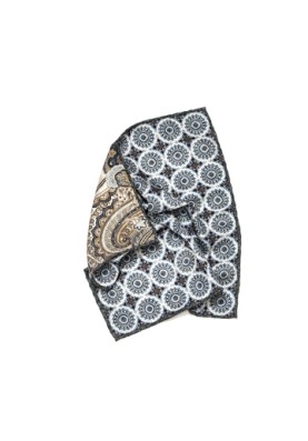 Grey/Lt. Blue Medallions/Paisley Print Reversible Pocket Square 