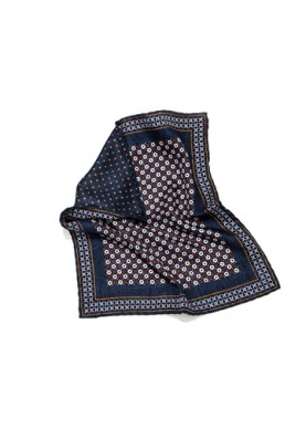 Navy Grid Neat/Dots Print Reversible Pocket Square 