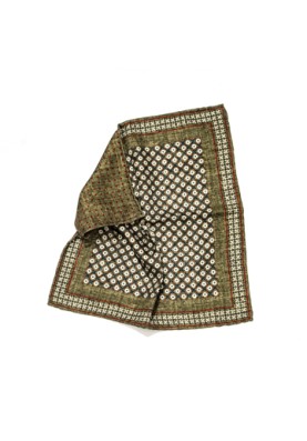 Olive Grid Neat/Dots Print Reversible Pocket Square 