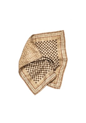 Tan Grid Neat/Dots Print Reversible Pocket Square 