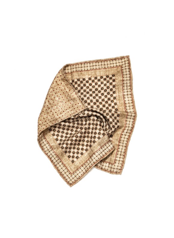 Tan Grid Neat/Dots Print Reversible Pocket Square