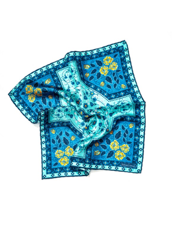 Mint/Navy Floral Large Cross Print Pocket Square