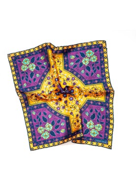 Orange/Dk. Magenta Floral Large Cross Print Pocket Square 