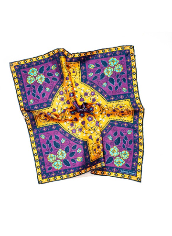 Orange/Dk. Magenta Floral Large Cross Print Pocket Square