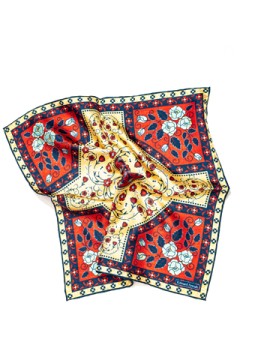 Pale Yellow/Red Floral Large Cross Print Pocket Square