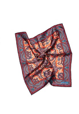 Red/Denim Blue Persian Print Pocket Square 