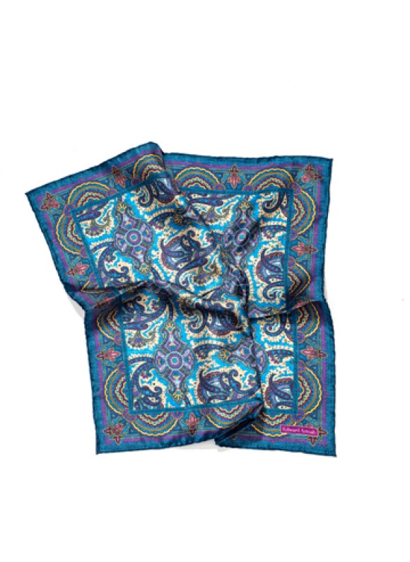 Blue/Orchid Persian Print Pocket Square