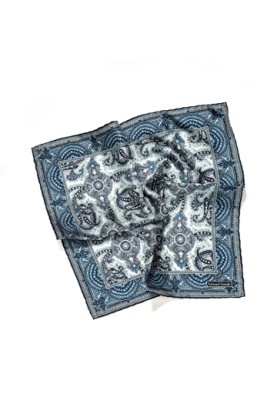 Grey/Denim Persian Print Pocket Square 