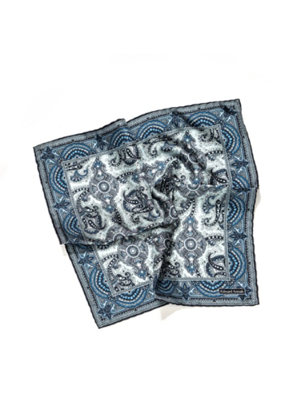 Grey/Denim Persian Print Pocket Square