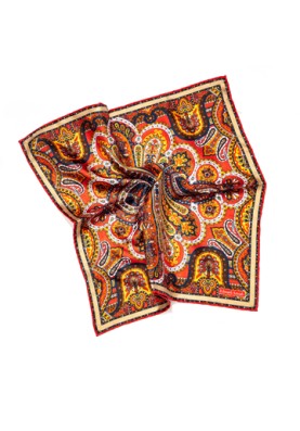 Orange/Navy Persian Print Pocket Square 