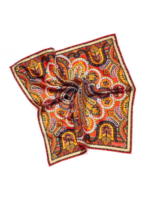 Orange/Navy Persian Print Pocket Square