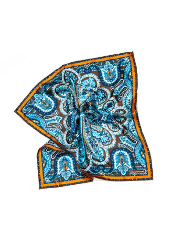 Mint/Brown Persian Print Pocket Square