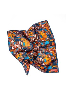 Blue/Brown Abstract Lego Print Pocket Square 