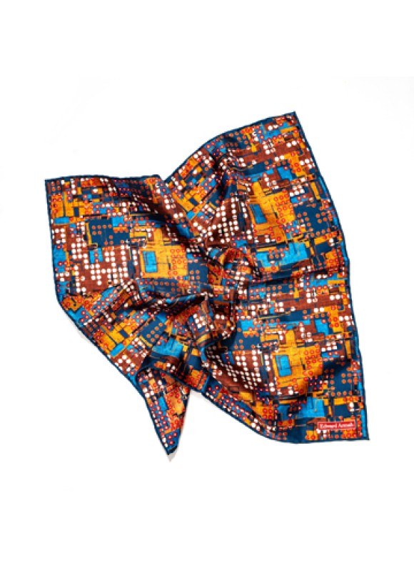 Blue/Brown Abstract Lego Print Pocket Square