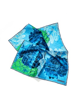 Blue Large Flower Print Pocket Square