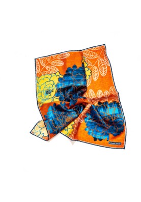 Orange/Blue Large Flower Print Pocket Square 