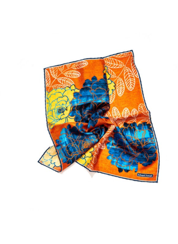 Orange/Blue Large Flower Print Pocket Square