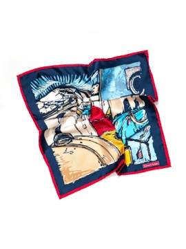 Navy/Blue Airport/Cargo Print Silk Pocket Square