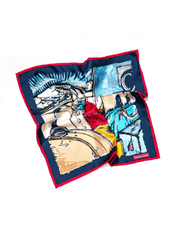 Navy/Blue Airport/Cargo Print Silk Pocket Square